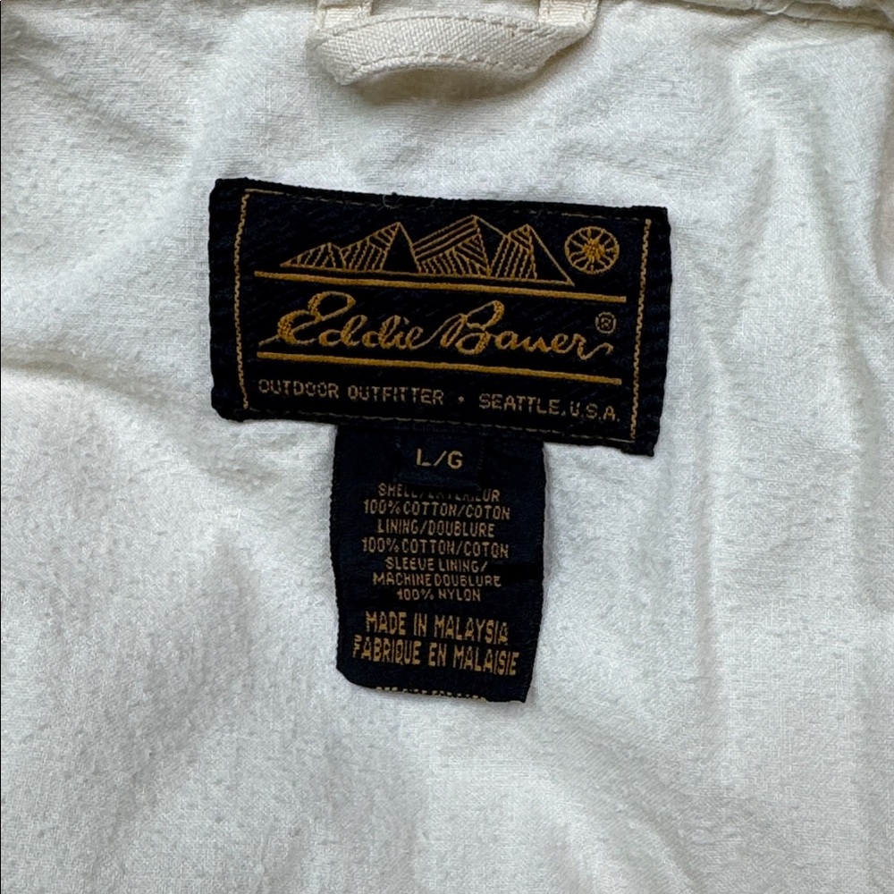 Vintage Eddie Bauer Hooded Toggle Beige Cargo Chore Jacket Size Large - Picture 7 of 11